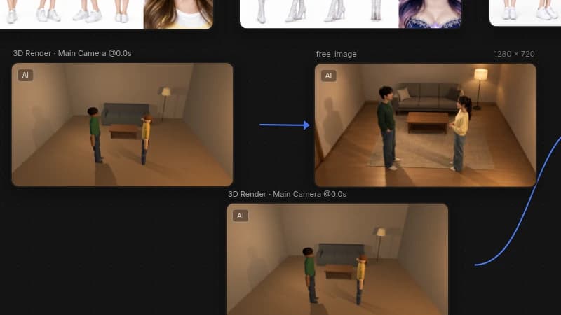 The actual AI image generated from the same living-room dialogue framing, shown on a Canvas V2 node.